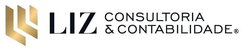 Logotipo oficial da Liz Consultoria & Contabilidade, horizontal, com símbolo dourado e texto em preto, fundo transparente.